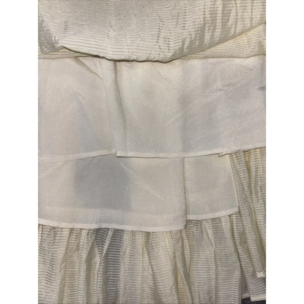 WAYF Midi Dress Women's Small Pale Yellow Stripped Open Back Puff Sleeve Cottage
